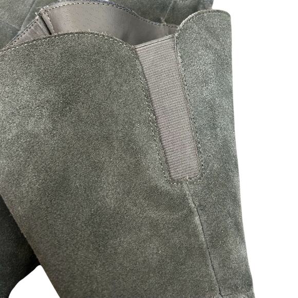 Cynthia Rowley DLuxe Tall Boots Gray Suede SZ 7.5 Y2K Stacked Heel Statement - Picture 2 of 9